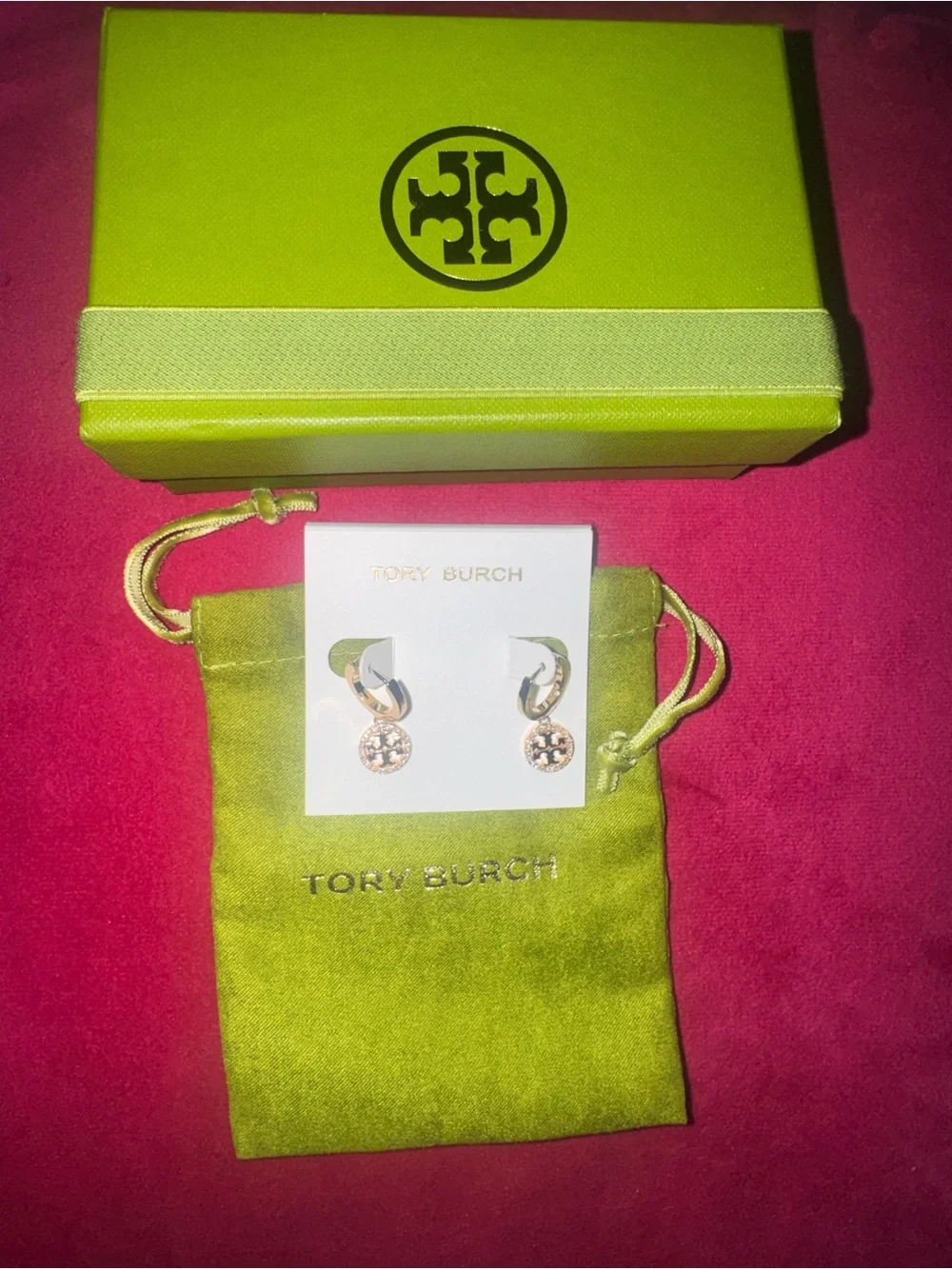 Tory Burch Miller Pavé Huggie Hoop Earrings Gold - New In Box With Dust bag
